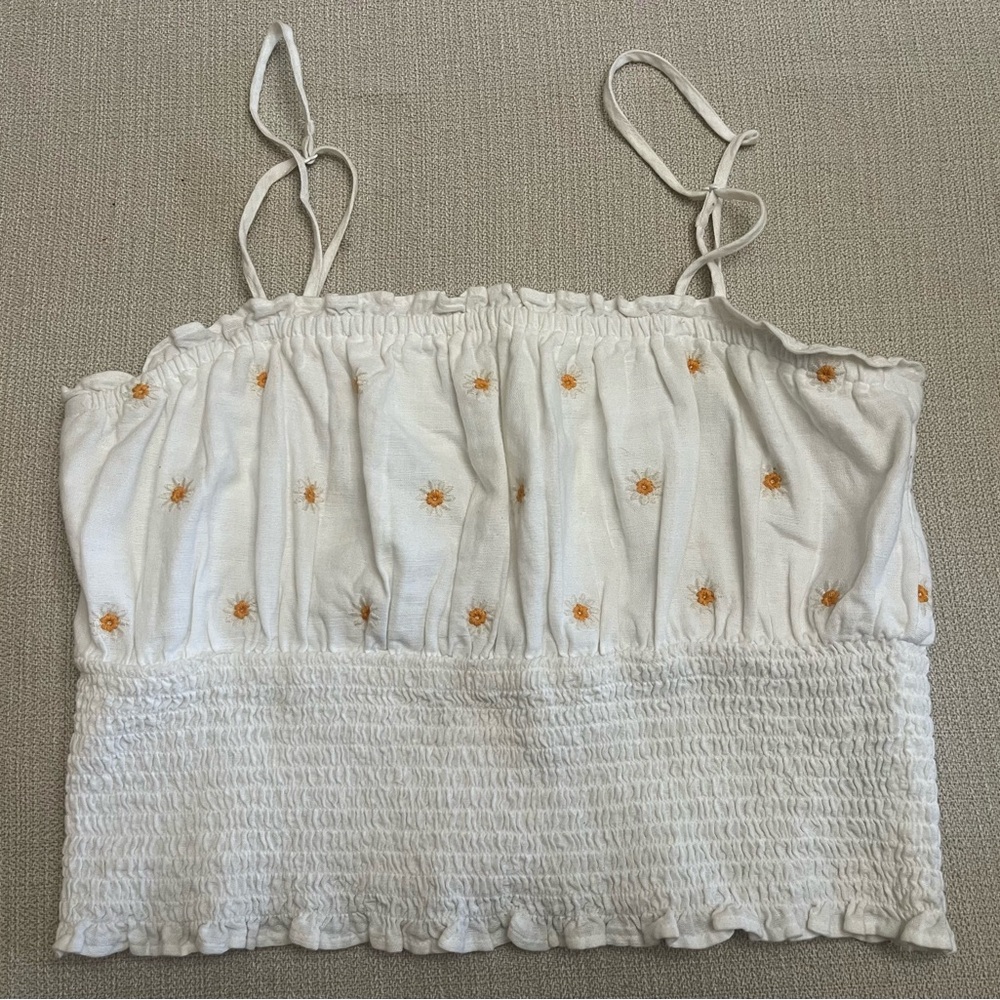 American Eagle Outfitters Cream Smocked Crop Camisole